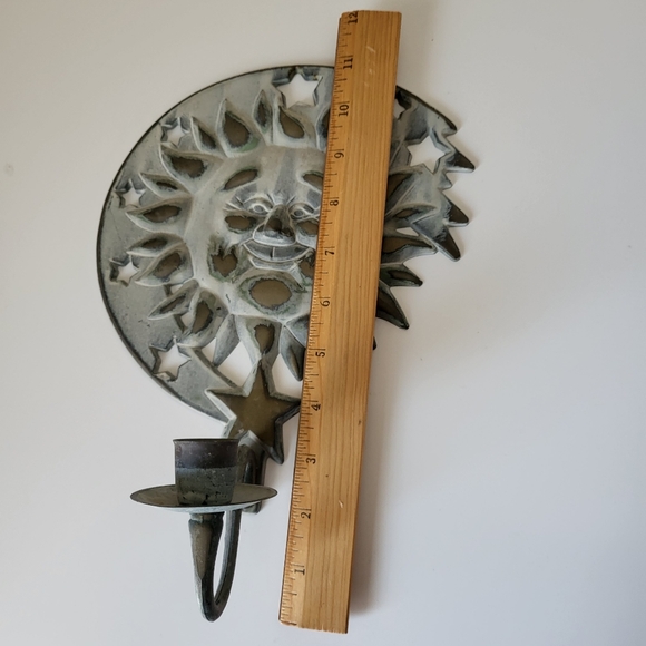 Vintage Verdi Gris Metal Partylite Sun and Stars Wall Sconce Candle Holder - Picture 14 of 15